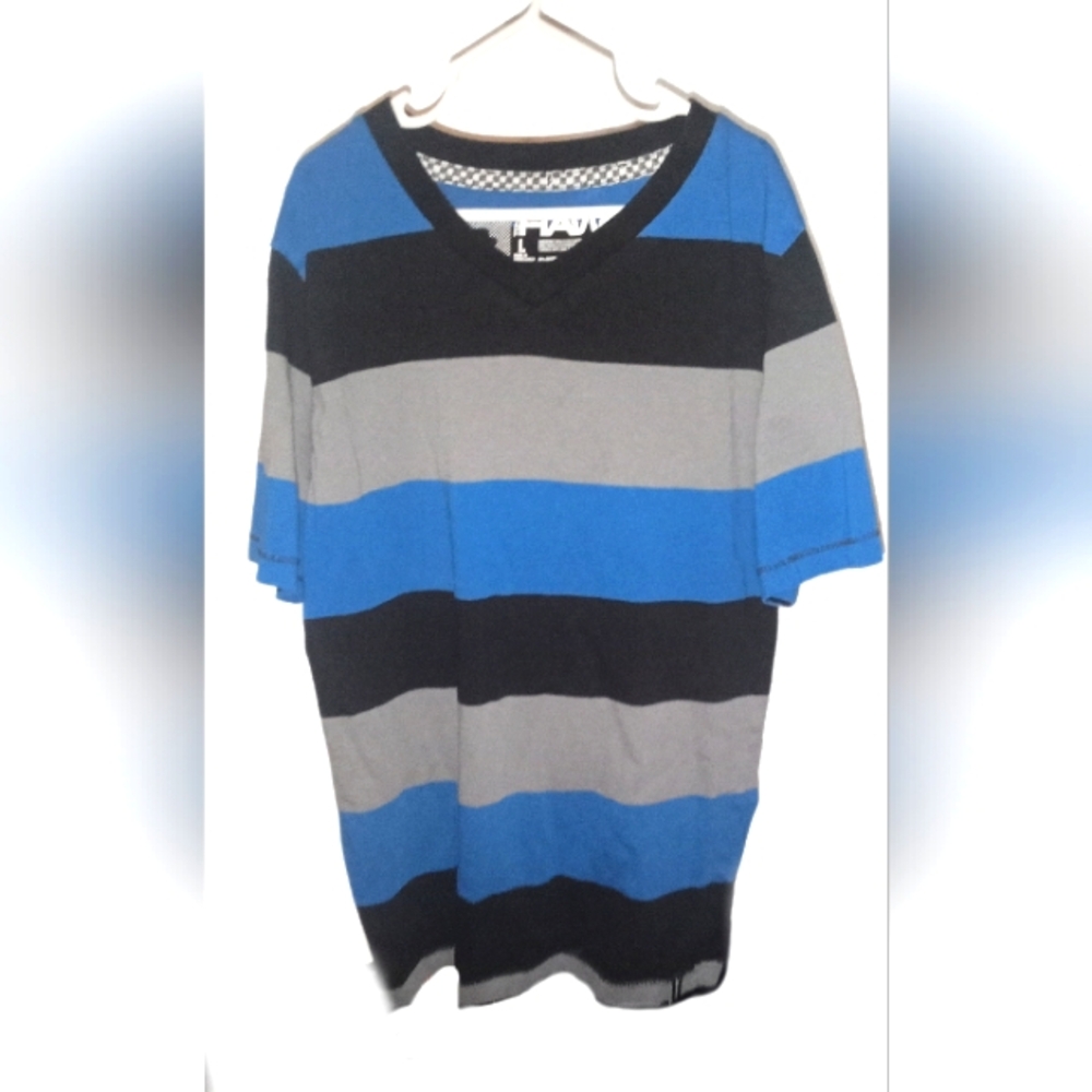 Striped Blue and Gray V-Neck T-Shirt